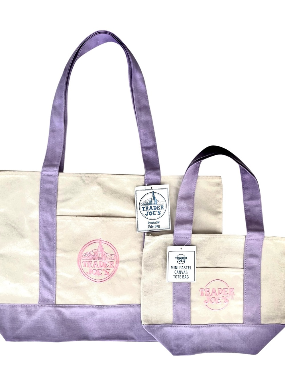 Trader Joe’s Lavender Canvas Tote Bag SET of 2 Large & Mini